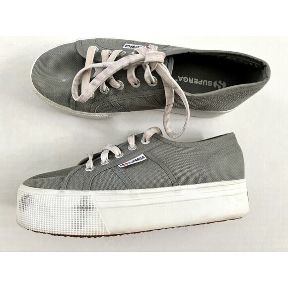 Superga Womens Size 37.5 Gray Canvas Platform Chunky Lace Up Sneakers Shoes US 7 - Picture 1 of 8